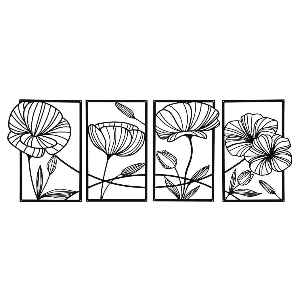 Yezi Metal Wall Art 4Pcs Floral Minimalist Line Decor