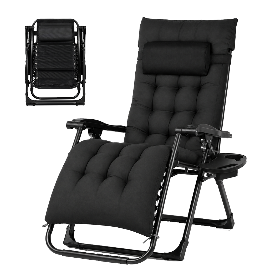 Levede Zero Gravity Chair Lounge Lockable Outdoor Recline Cushion Tray Black