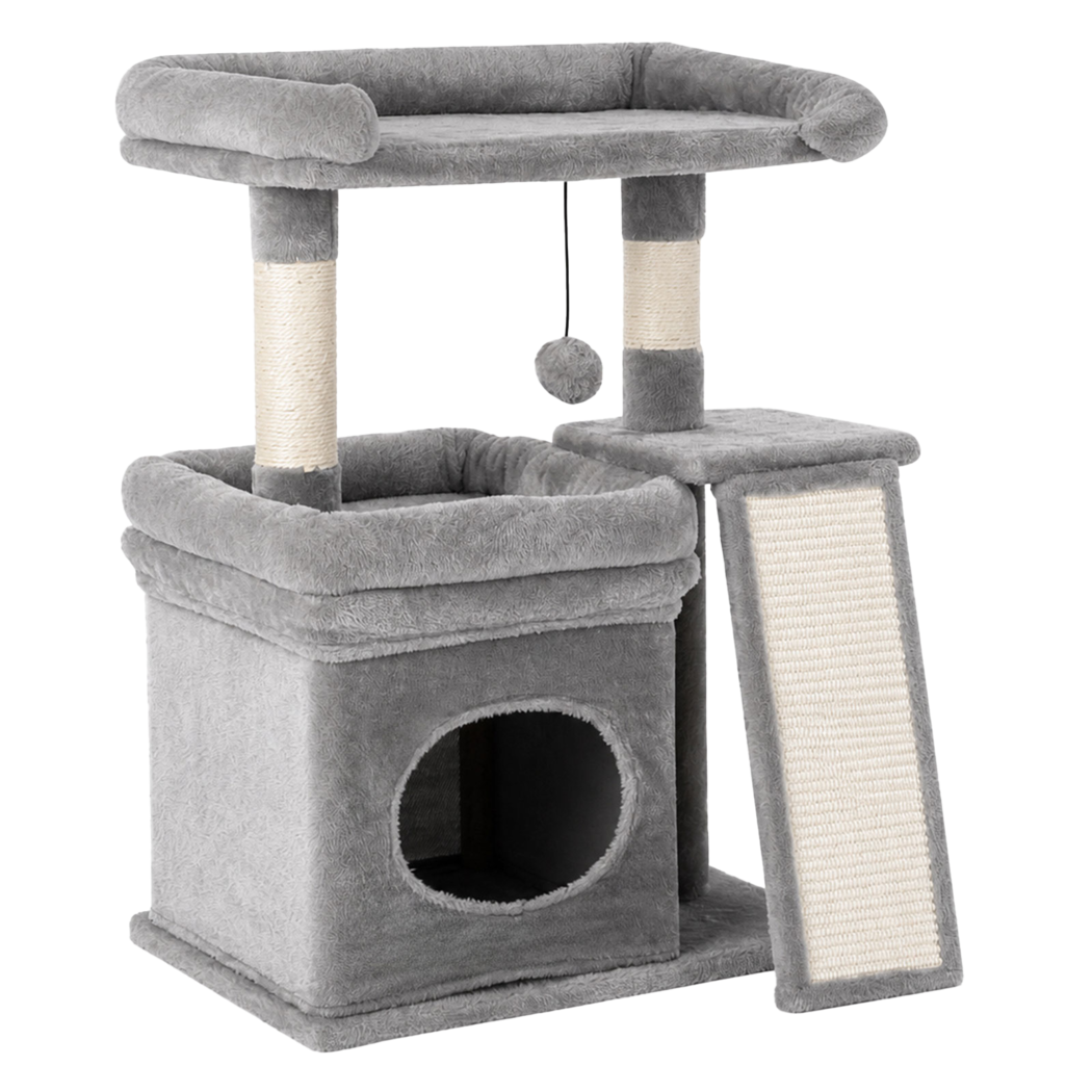 Pawz Cat Tree Tower Large Perch Condo Sisal Scratcher for Indoor Felines Grey