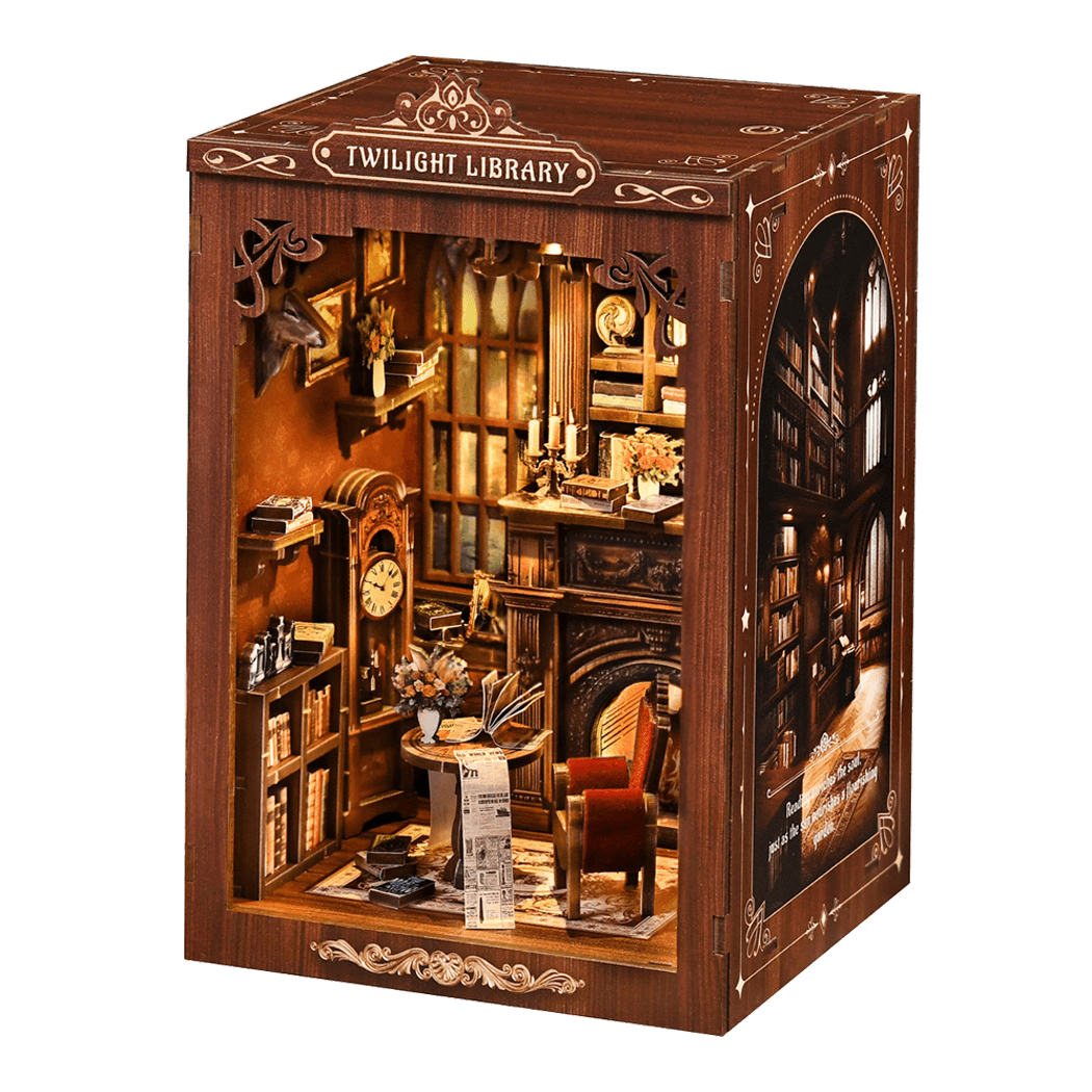 Bo Peep Book Nook Kit For Adults Miniature Bookstore Model with Warm LED Walnut