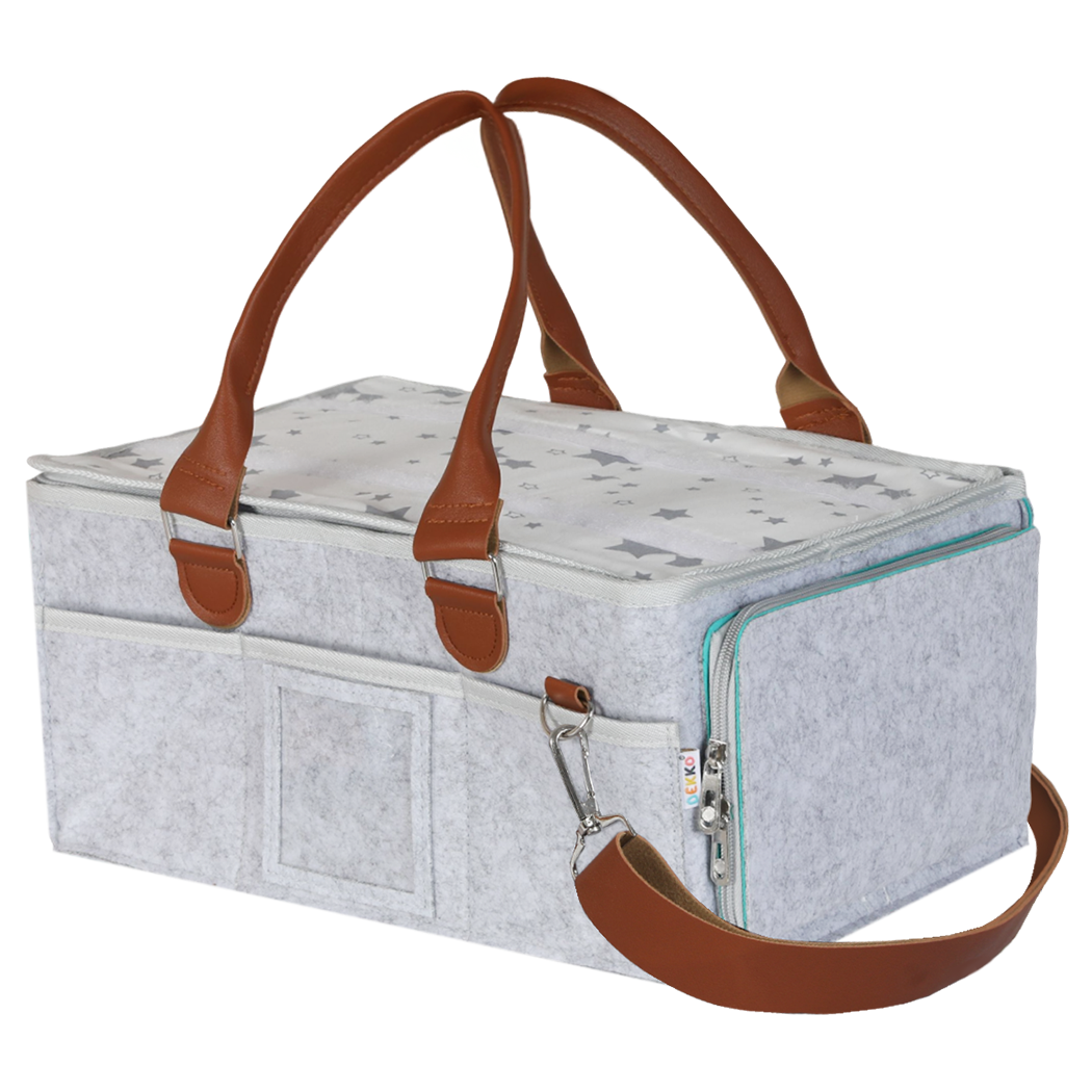 Bo Peep Baby Nappy Caddy Organiser Waterproof Liner With Shoulder Strap Grey