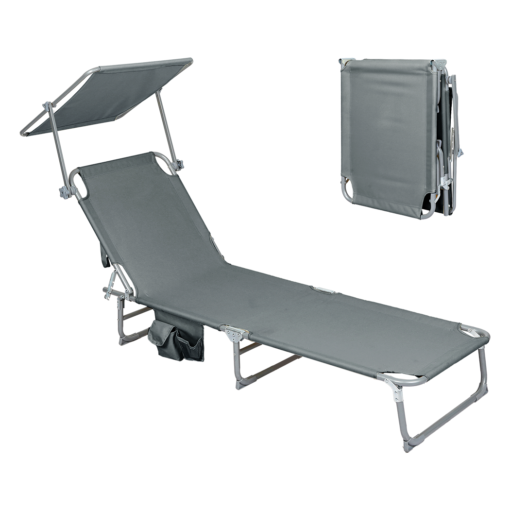 Levede Foldable Lounge Chairs with Canopy Grey