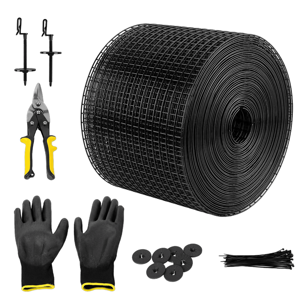 Mountview Bird Proofing Mesh Set PVC 60 Fixing Clips 30m for Solar Panel Black