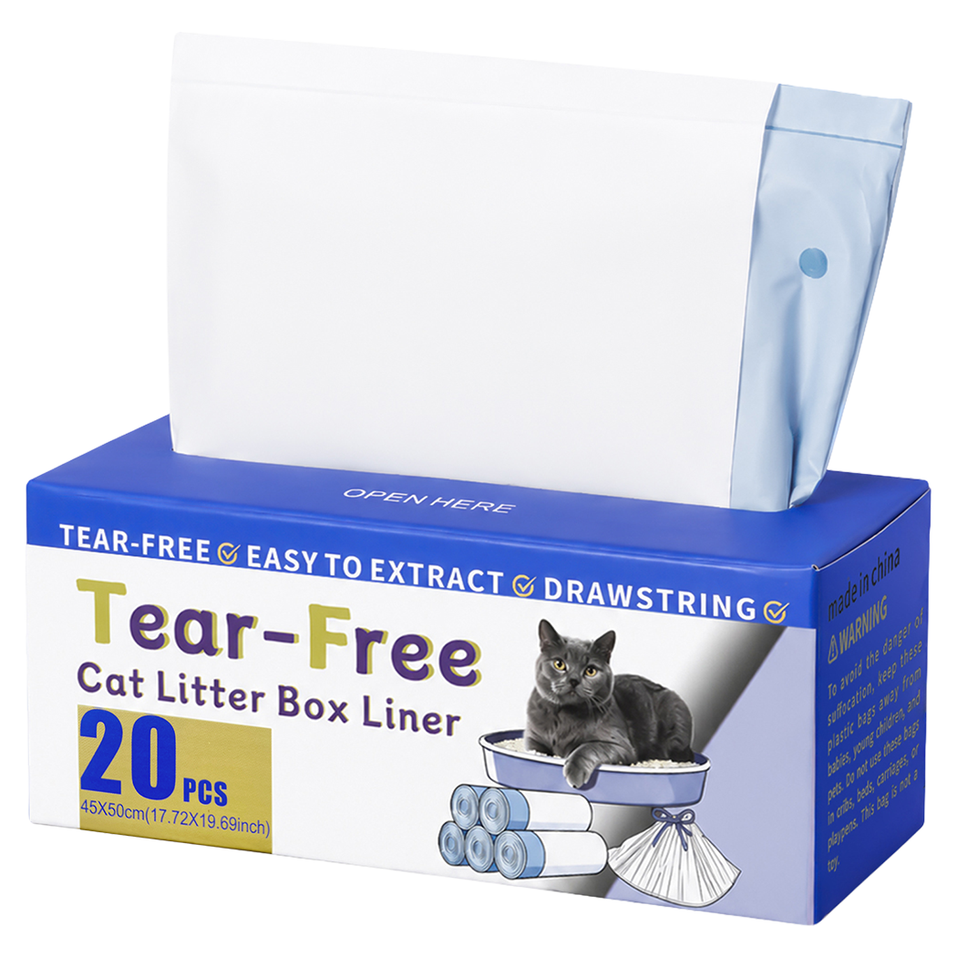 Pawz Cat Litter Bags 45 x 50cm 10kg 2Rolls 40ct Drawstring HDPE White Blue