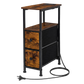 Levede Bedside Table Narrow Side Table with LED Charging Station Brown