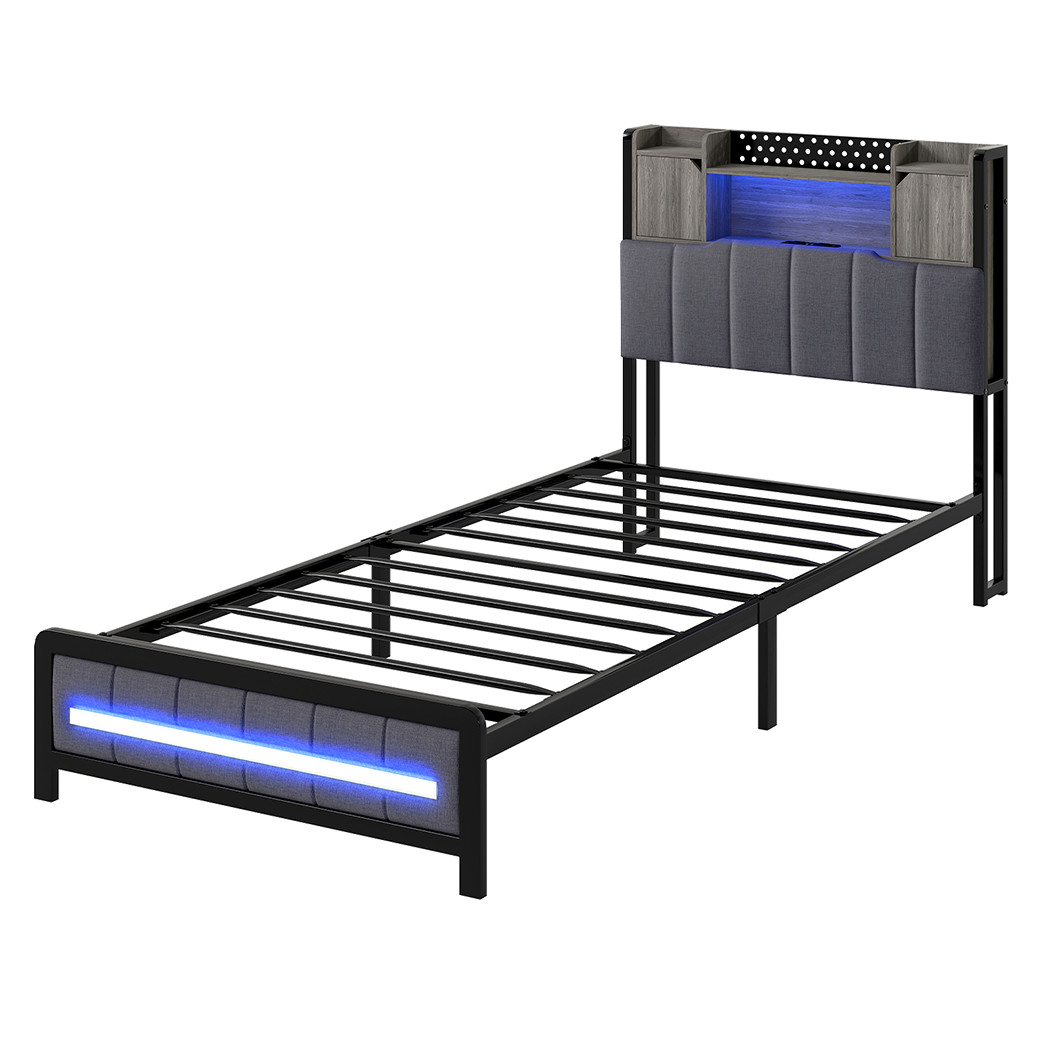 Levede Single Bed Frame with Storage Headboard RGB LED