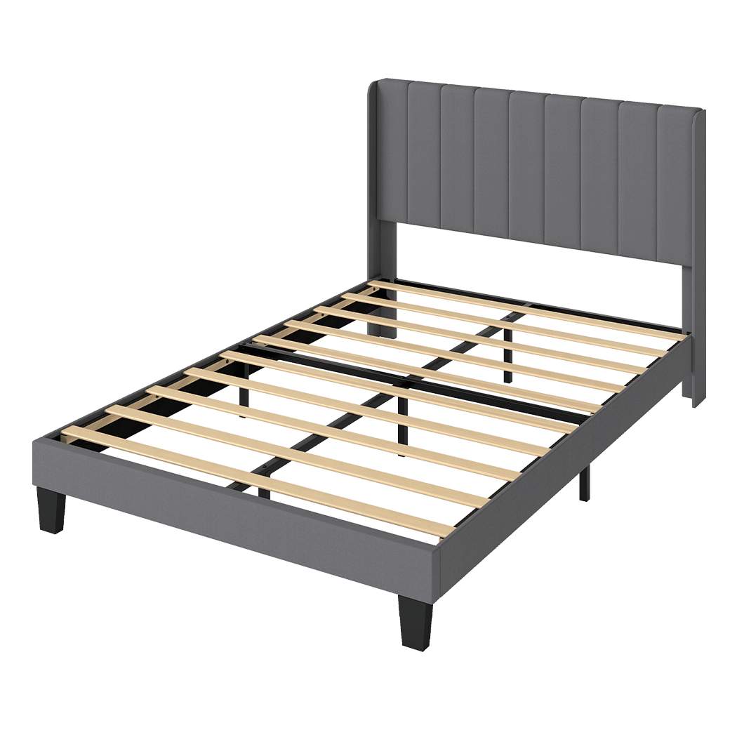 Levede Metal Wooden Bed Frame Queen Panel Plush Upholstered Soft Headboard Grey