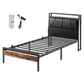 Levede Single Bed Frame PU Upholstered LED Storage Headboard Charging Home Black