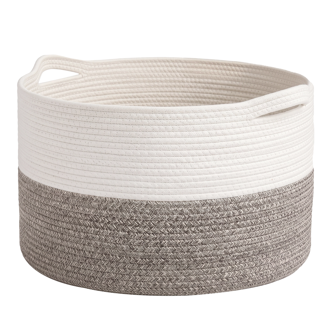 Levede Blanket Basket Cotton Rope Foldable Large with Handles Bedroom Brown