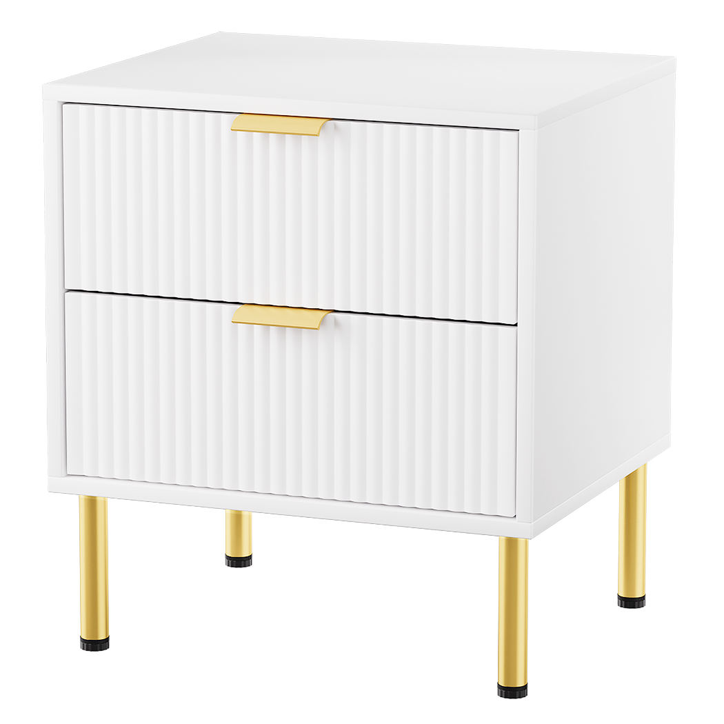 Levede Bedside Table with 2 Drawers White Metal Legs