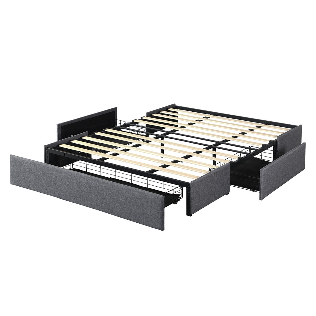 Levede Bed Frame King Size Fabric Mattress Base 3 Storage Drawer DIY Headboard