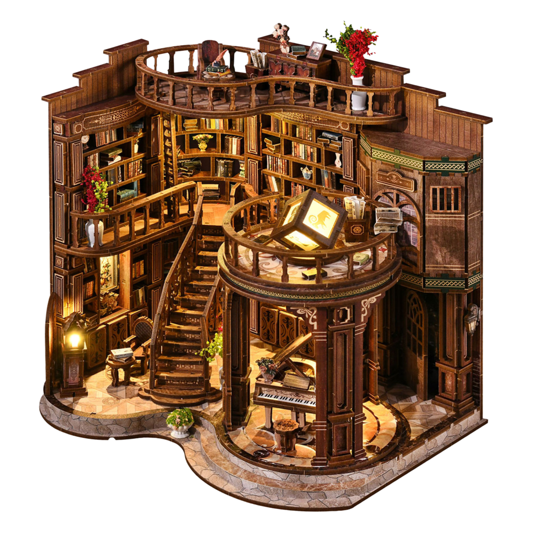 Bo Peep Book Nook Kit DIY Vintage Library with Warm LED 3D Wooden Puzzle Walnut