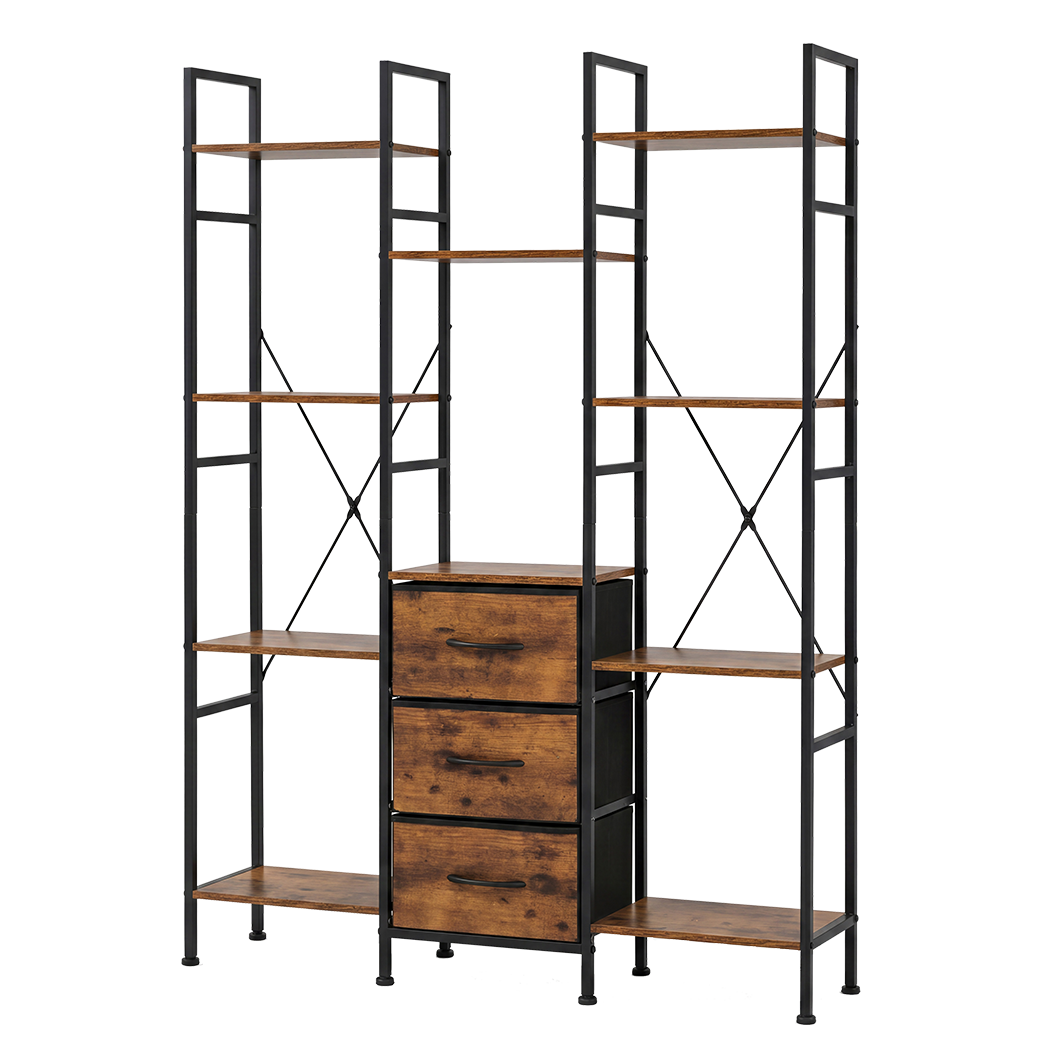 Levede Bookshelf 10 Open Cubes 3 Fabric Drawers Wood Black