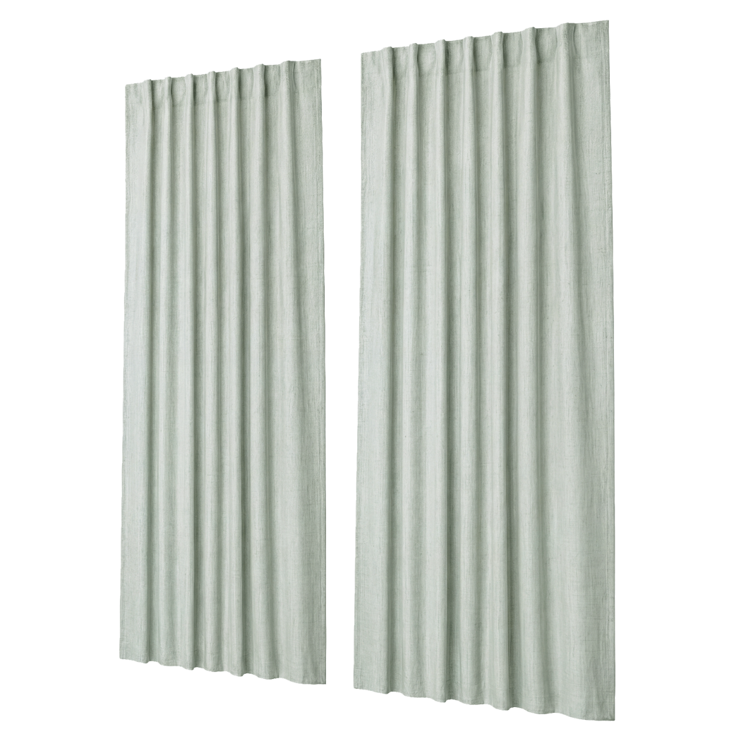 Marlow Blackout Curtains Thermal Linen Look Blockout Drapes 2 Panels Green