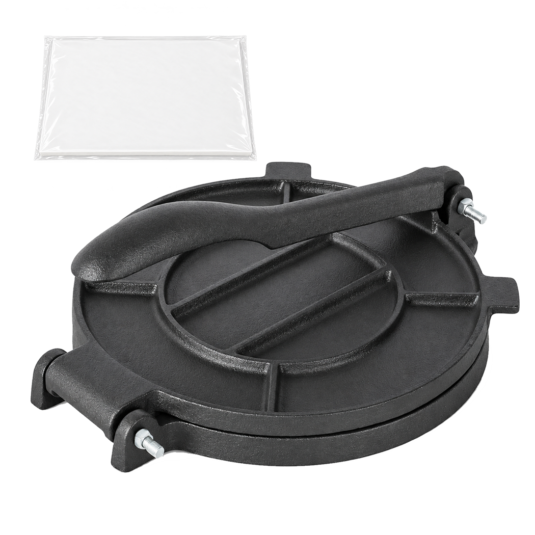 Toque Tortilla Press Cast Iron With Baking Paper Heavy Duty For Kitchen Black