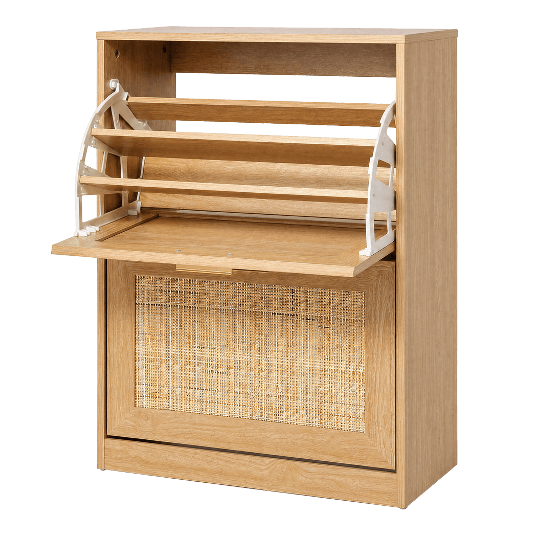 Levede Shoe Cabinet Flip Door Shoe Storage Cabinet Rattan Entryway Organizer Oak