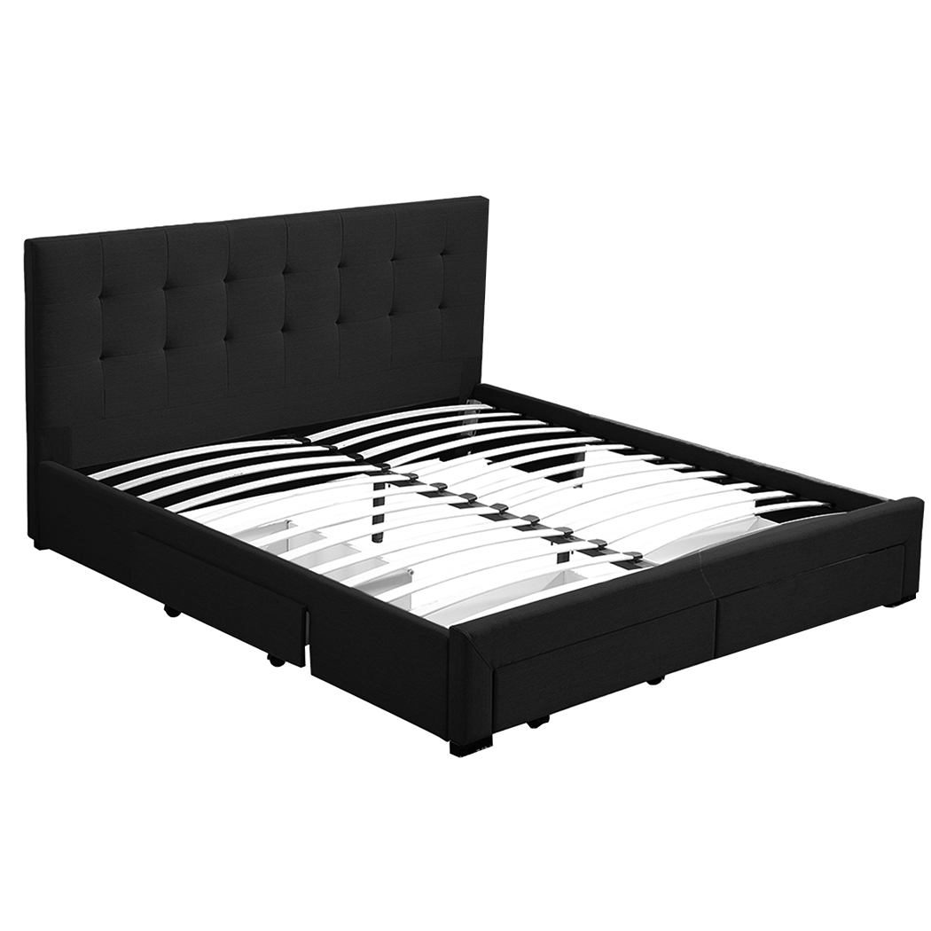 Levede Queen Bed Frame Fabric Tufted Dark Grey