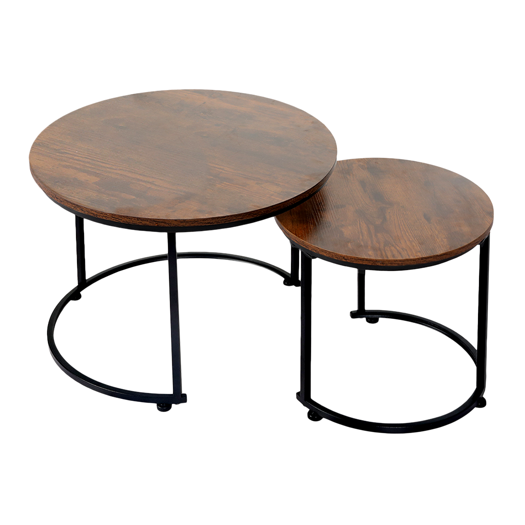 Levede Round Nesting Table Coffee Table Wood Side Table