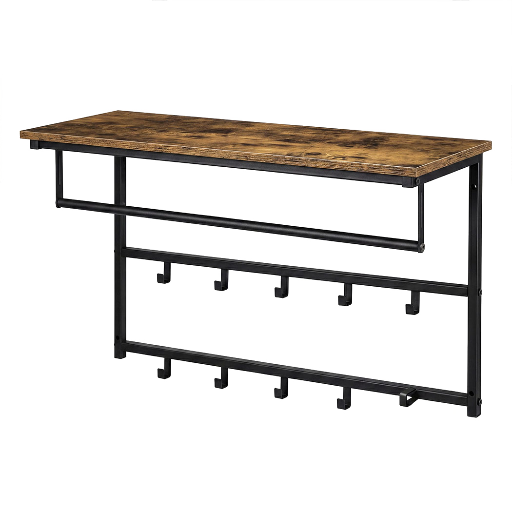 Levede Floating Shelves 10kg Wall Shelf Hooks Coat Rack Metal Wood Black
