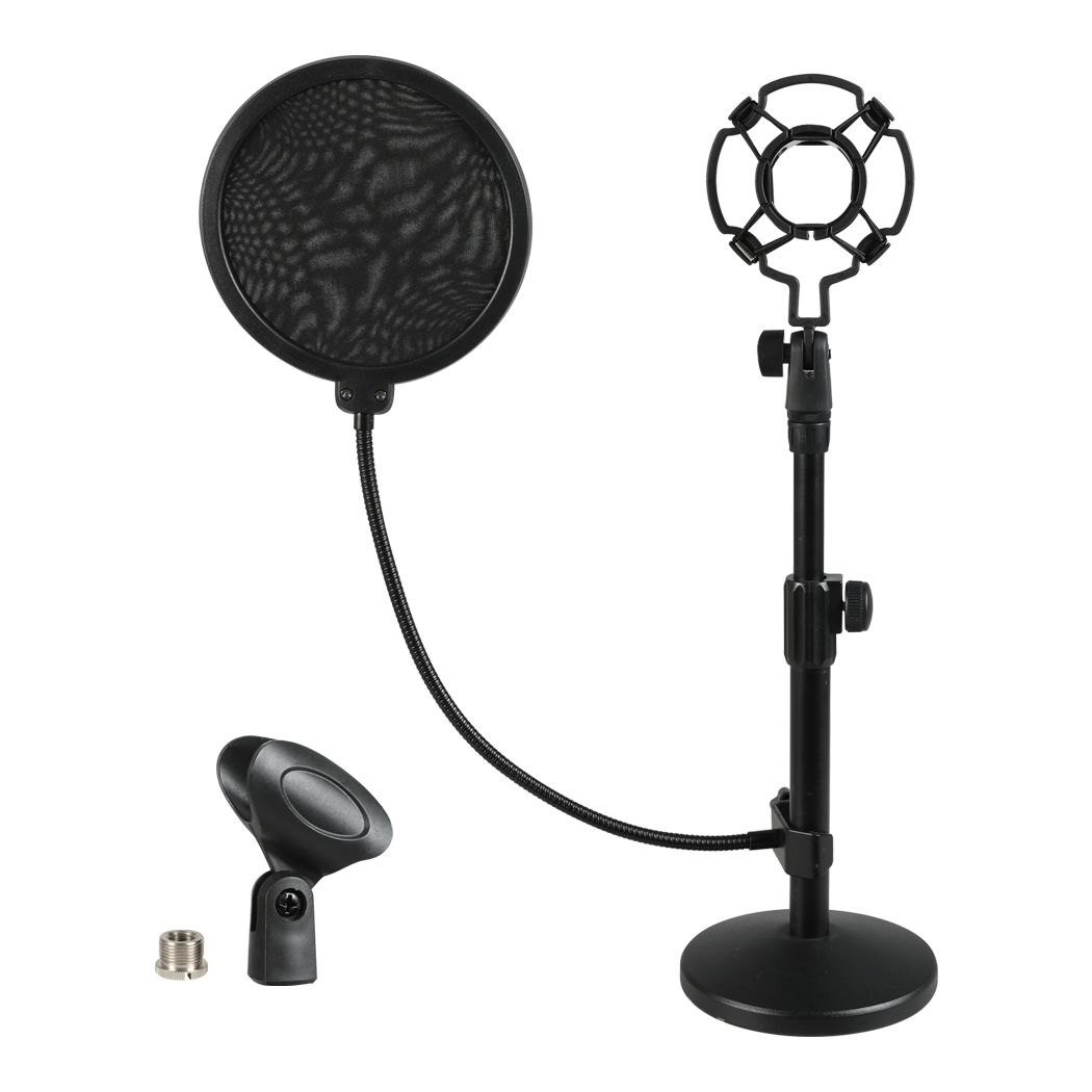 Levede Desktop Microphone Stand Adjustable Pop Filter Shock Mount Base Kit Black