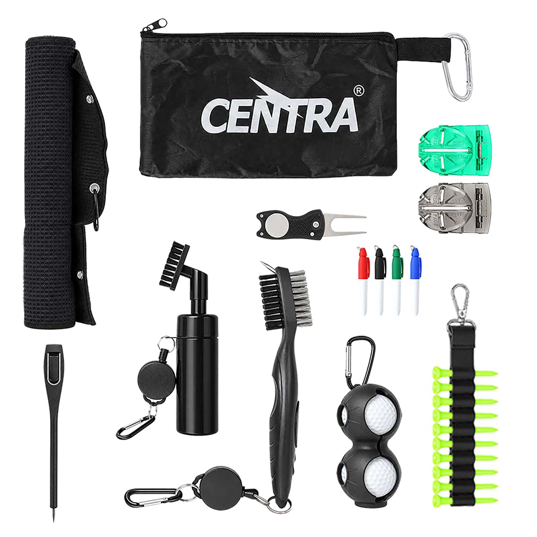 Centra Golf Essentials Kit Must Accessories Set 11Pc Golf Gifts for Men Black