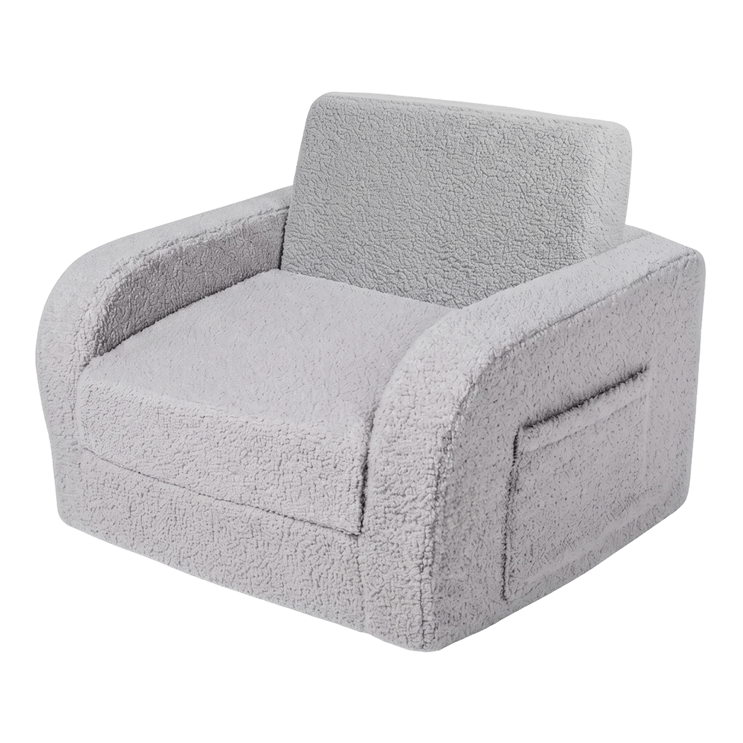 BoPeep Kids Sofa 3-In-1 Fold Out Toddler Chair Teddy Plush for Napping Gray