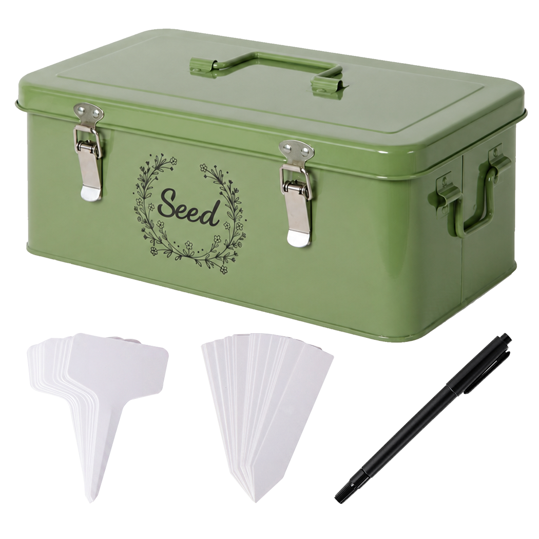 Toque Seed Storage Box 4-Compartment Organiser Metal Seed Box Deep Green