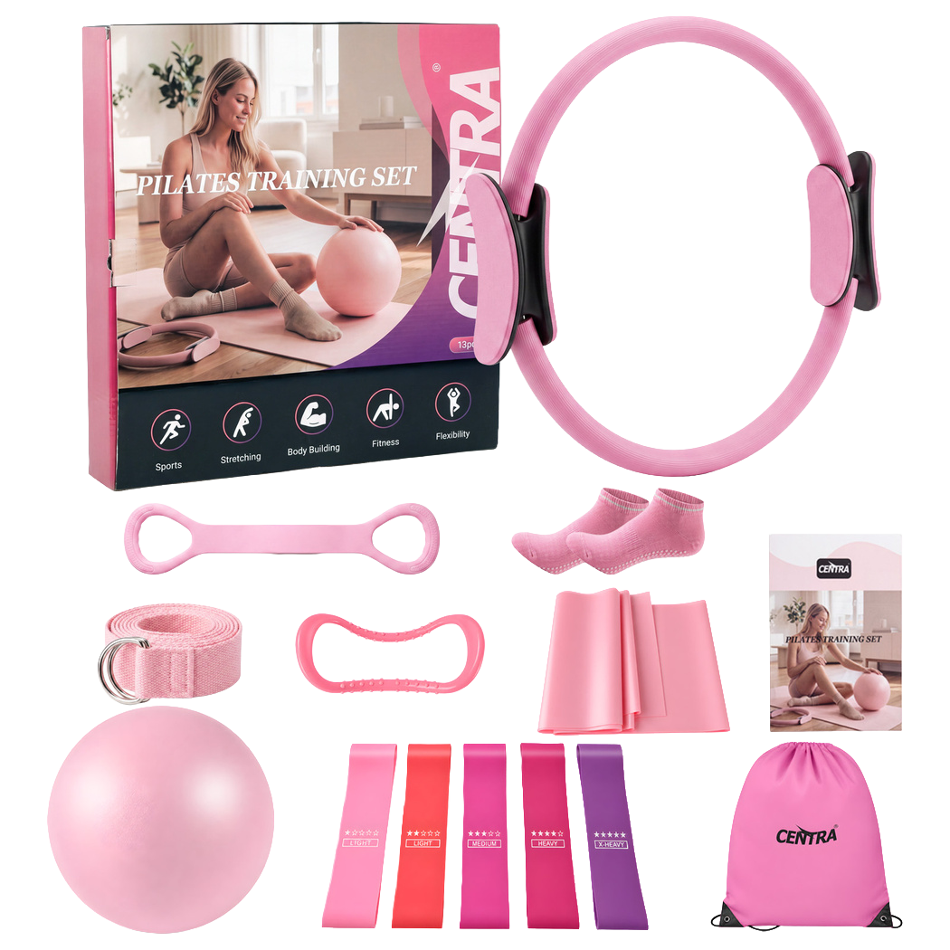 Centra Pilates Kit 13Pc All In One Set with Ring Ball Bands Home Workout Pink