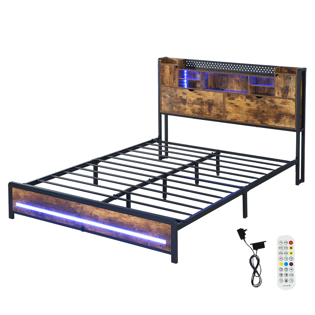 Levede Queen Bed Frame Storage Headboard Industrial