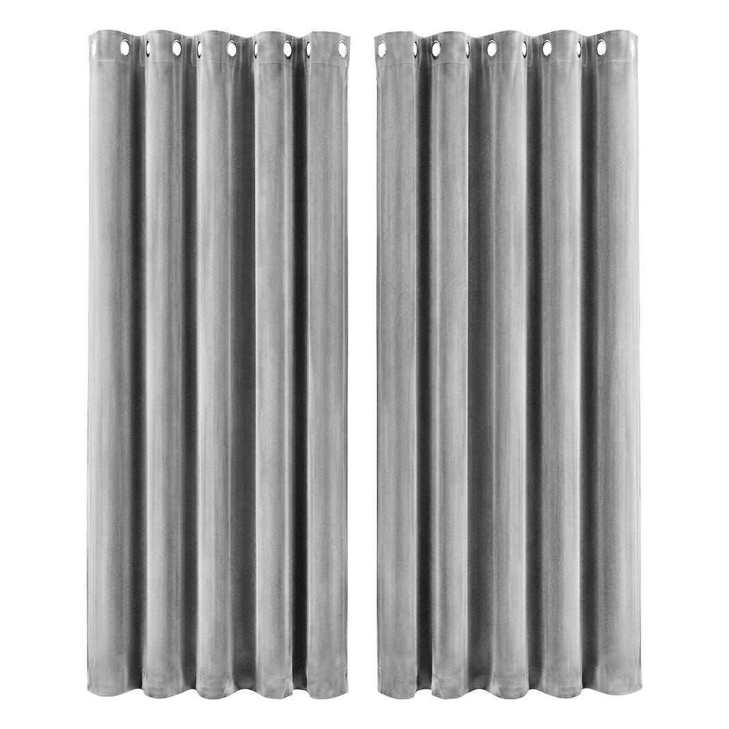 Marlow Blackout Curtains 2 Panels Velvet Room Darkening Eyelet Curtains Grey