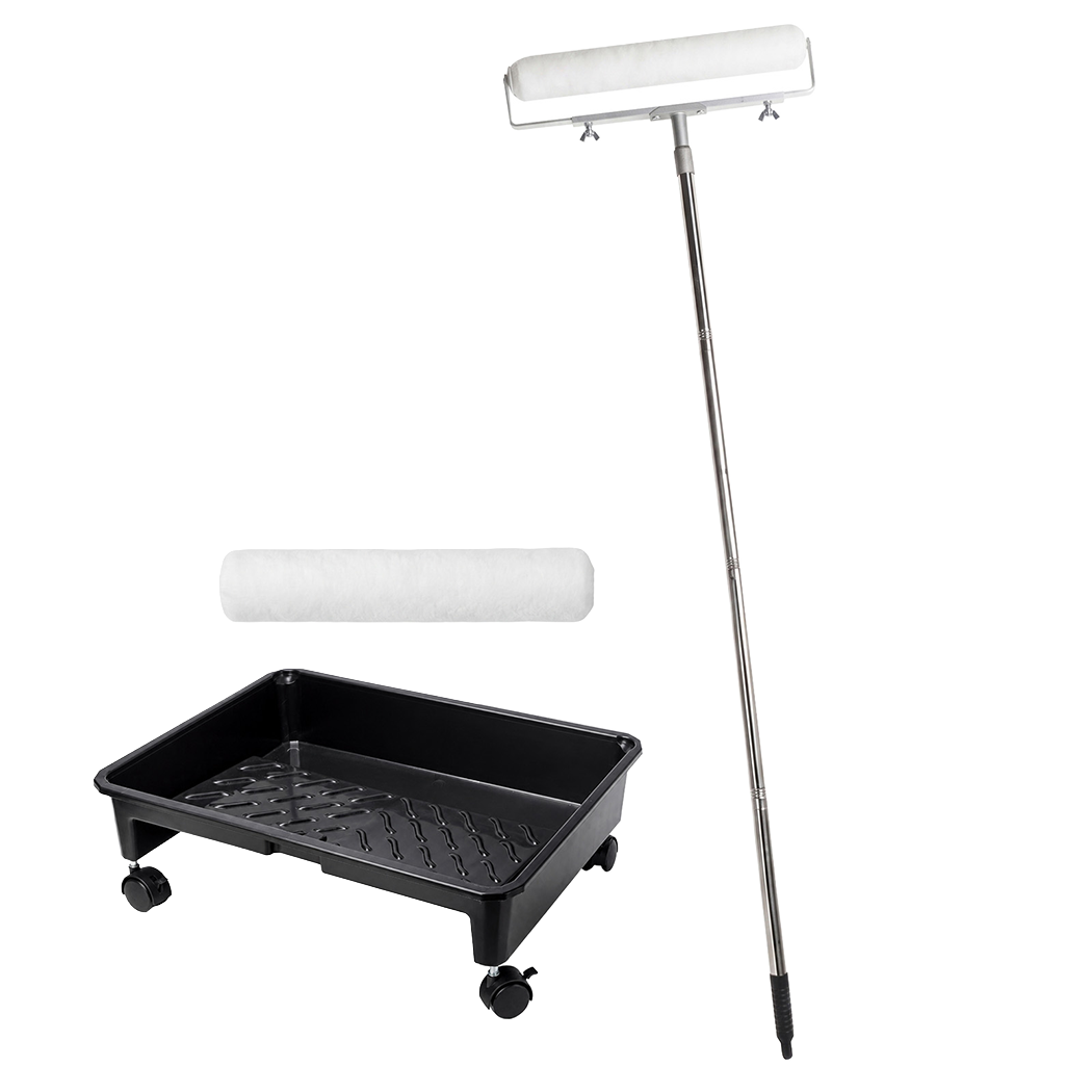 Traderight Paint Roller Set 5-Wheel Tray Extendable Pole Kit For Walls 13Pcs