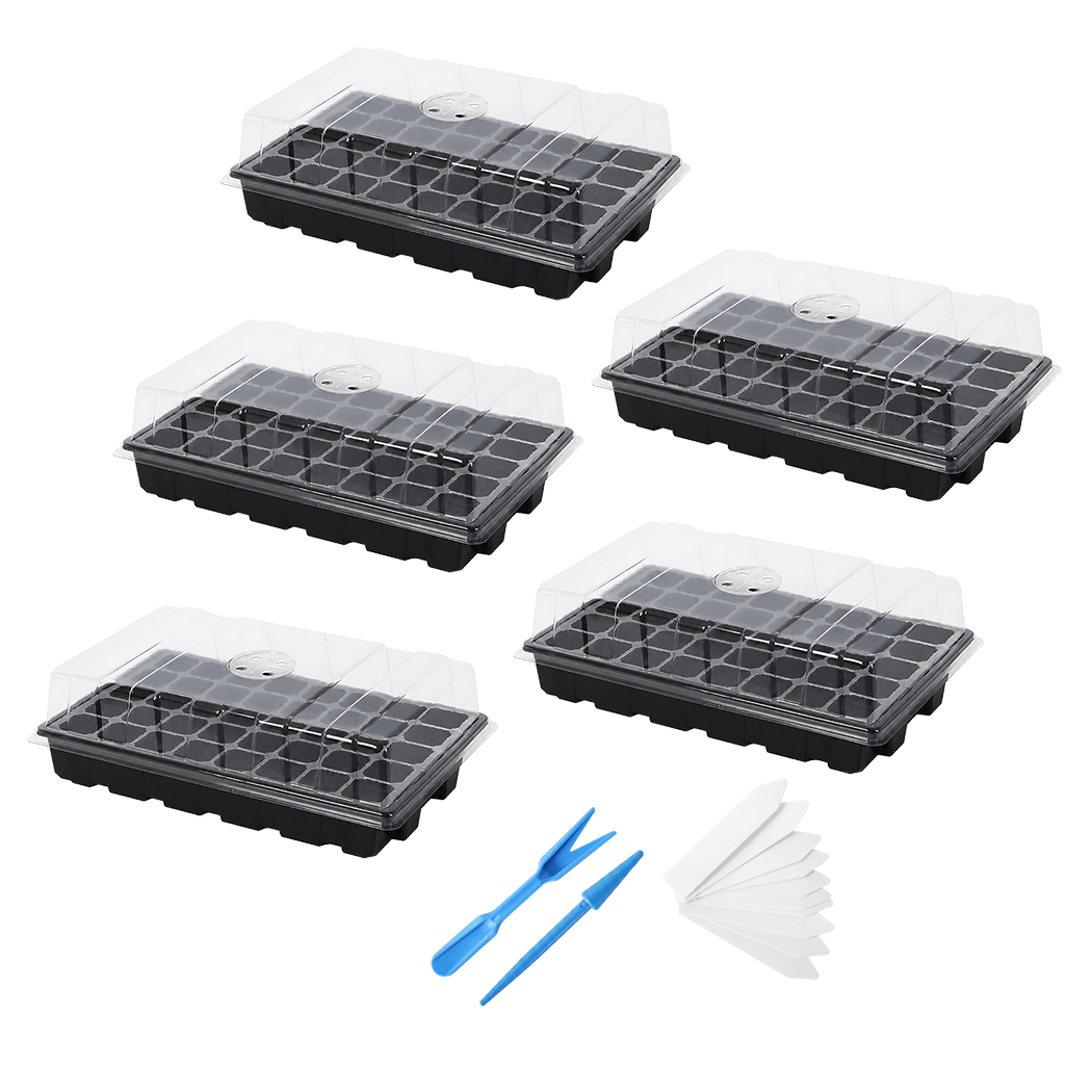 Toque Seedling Tray 5 Pack Starter Kit With Vented Dome For Greenhouse Black