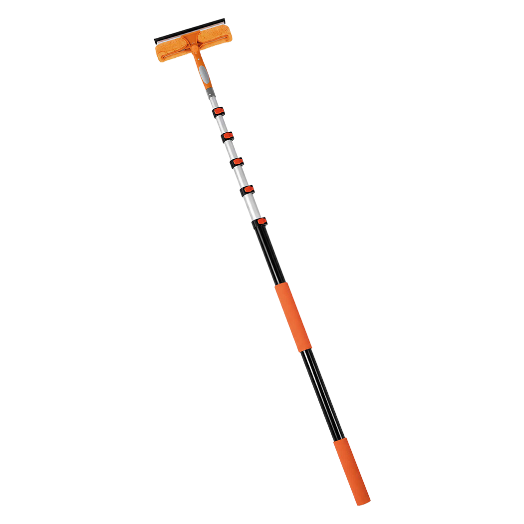 Traderight 7.2M Telescopic Window Cleaner 2-In-1 180°Rotating Squeegee Orange