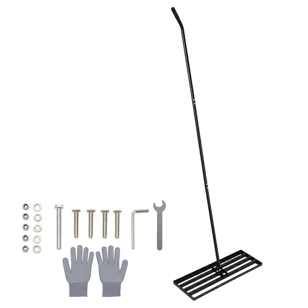 Lambu Lawn Levelling Rake Heavy Duty 75x25cm Steel Head Adjustable Handle Black