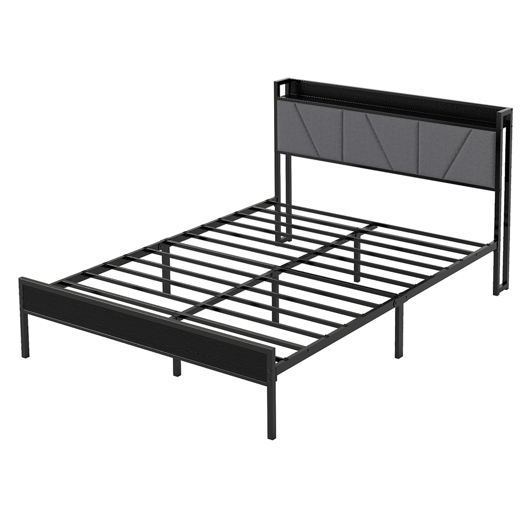 Levede Queen Bed Frame Steel Base with Headboard Grey