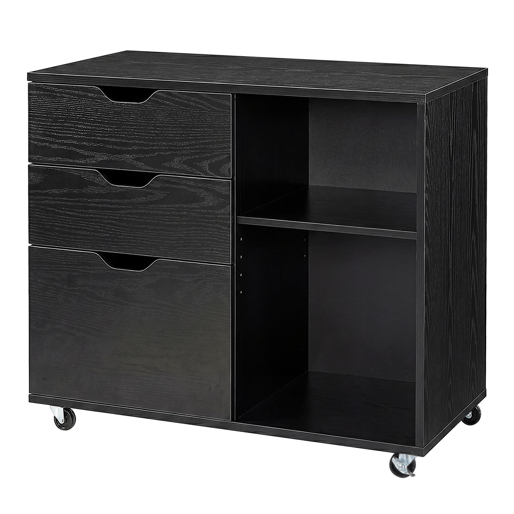 Levede Desktop Filing Cabinet 3 Drawers With Adjustable Shelf for Office Black
