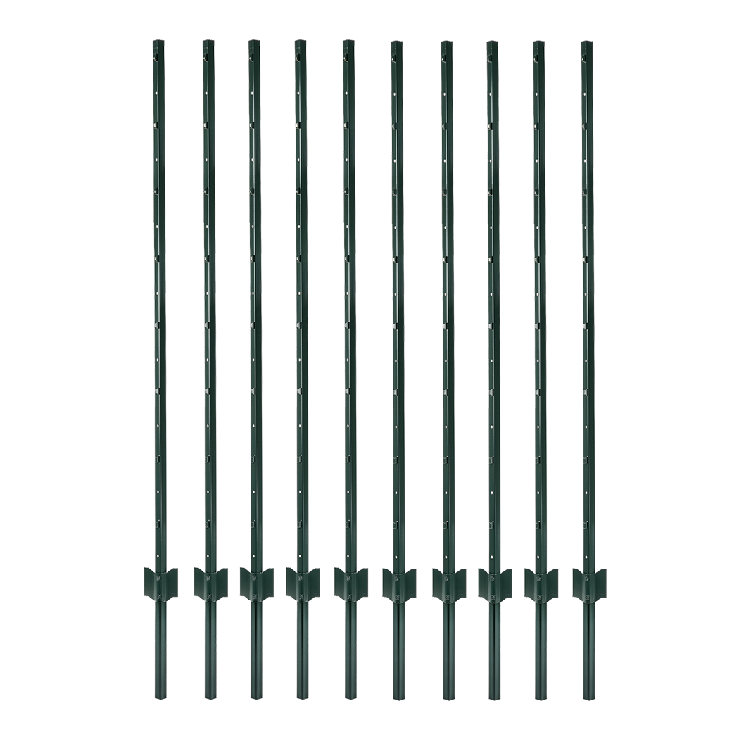 Metal Fence Posts 5Ft 10Pc Set U Shape Powder Coated for Garden Boundary Green