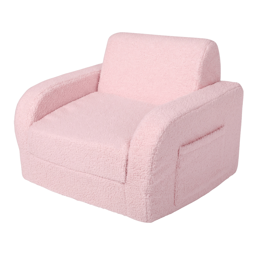 BoPeep Kids Sofa Fold Out Couch 3 In 1 Teddy Fleece Convertible Chair Pink