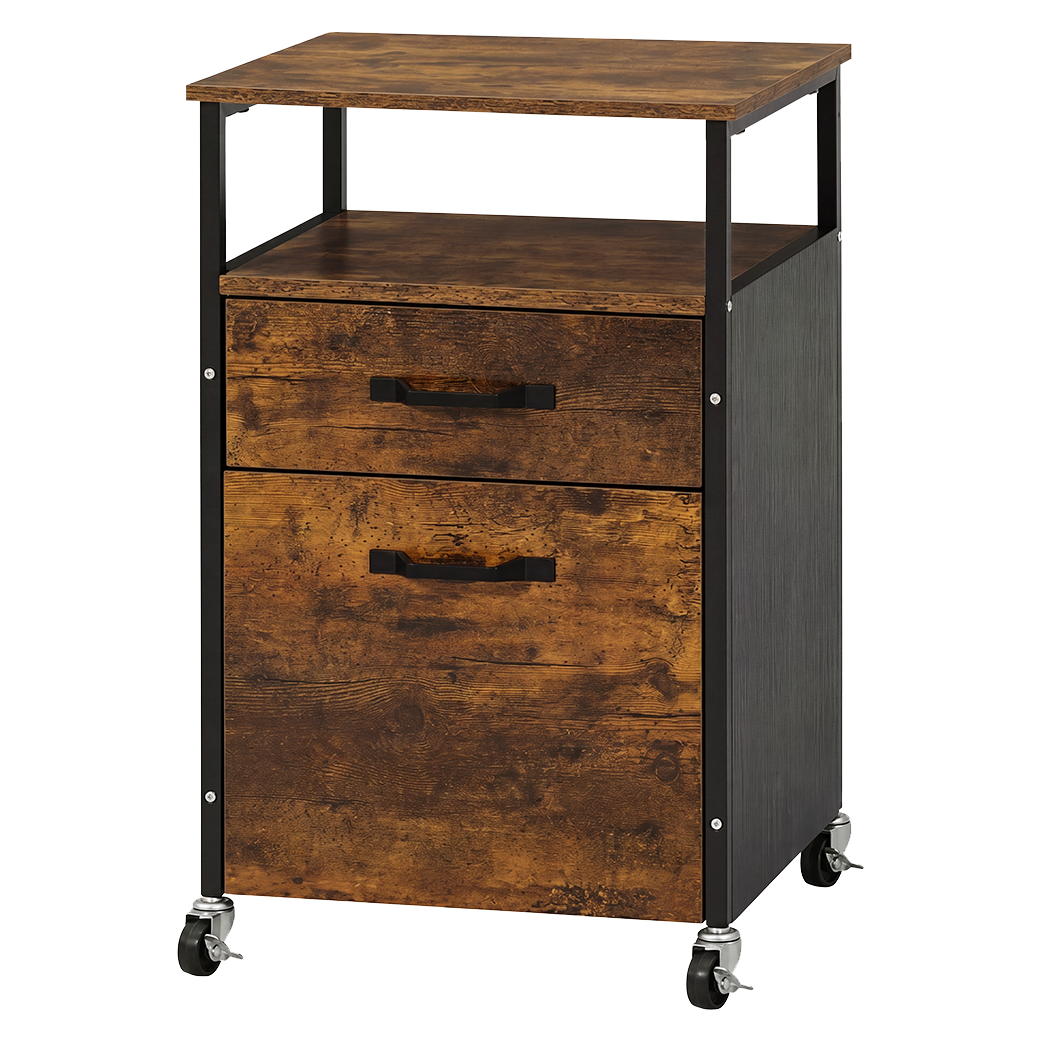 Levede Filing Cabinet With Lockable Wheels And Printer Stand for Office Brown