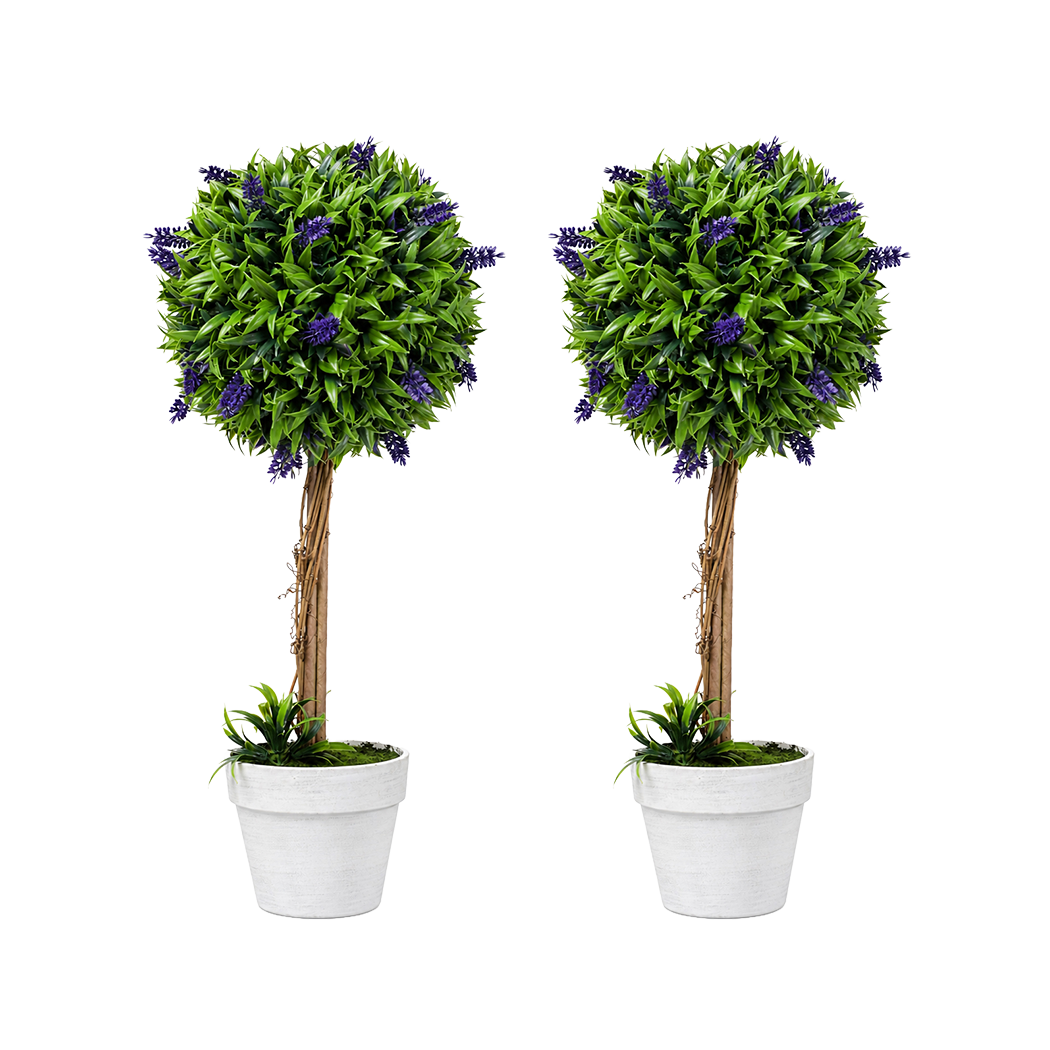 Lambu Artificial Plants Faux Lavender Topiary Set of 2 for Front Door Green