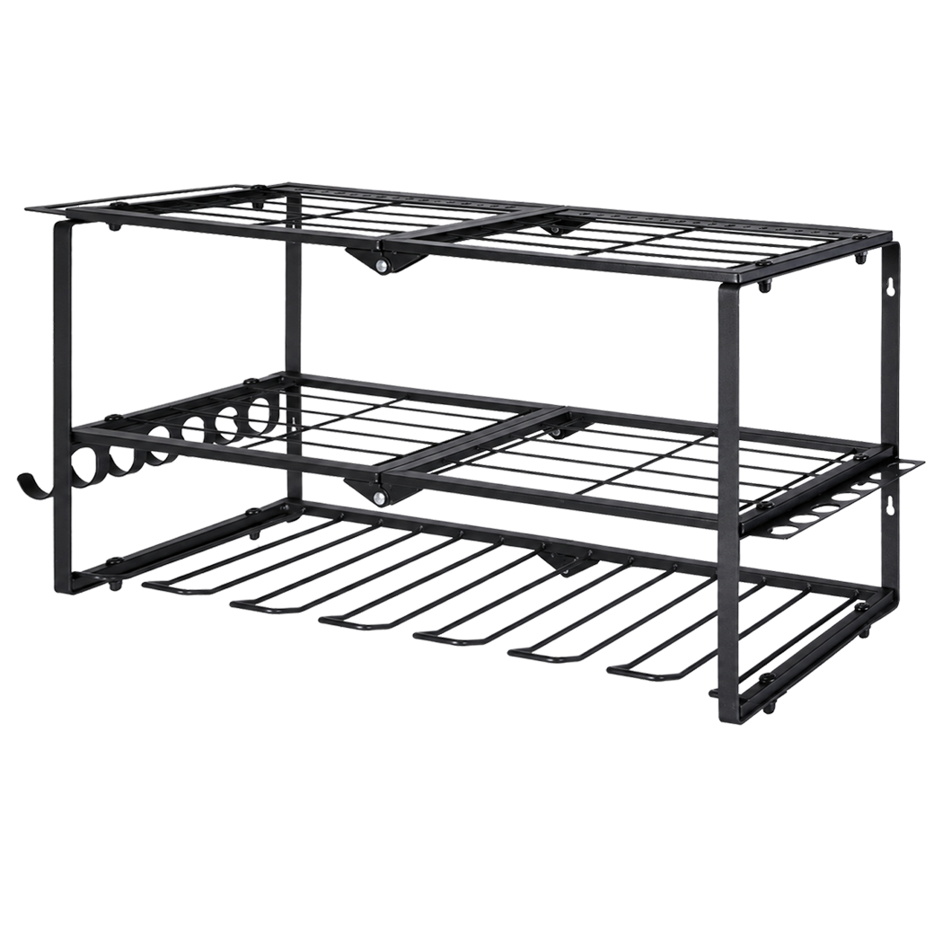 Levede Garage Storage Organiser 3 Tier Wall Mounted Power Tool Rack Metal Black
