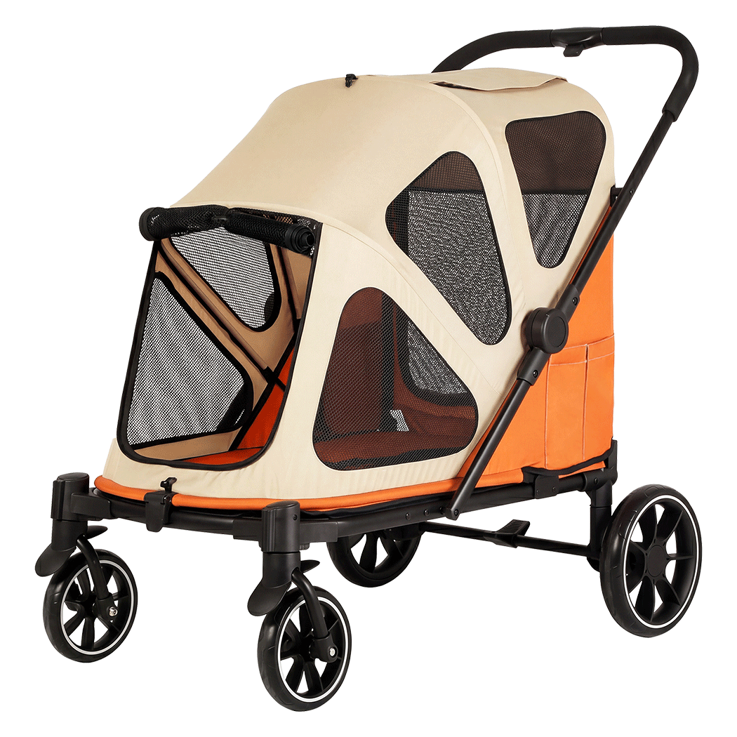 PaWz Dog Stroller Pet Pram Foldable Mesh Ventilated Seat Safety Leash Orange