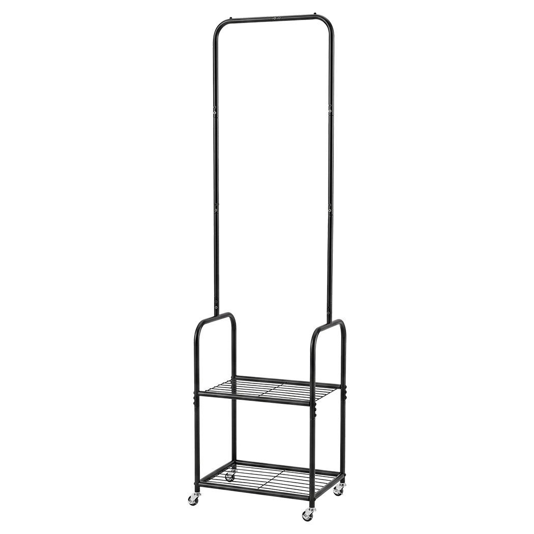 Levede Clothes Rack Heavy Duty Garment Rack 2 Shelf Locking Wheels Bedroom Black