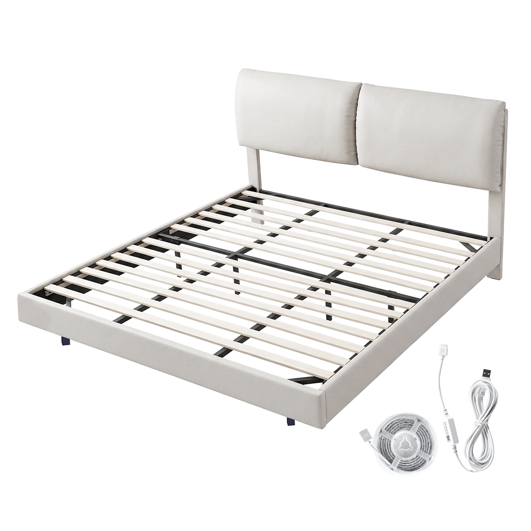 Levede Floating Bed Frame With RGB LED Light Headboard Base Platform King