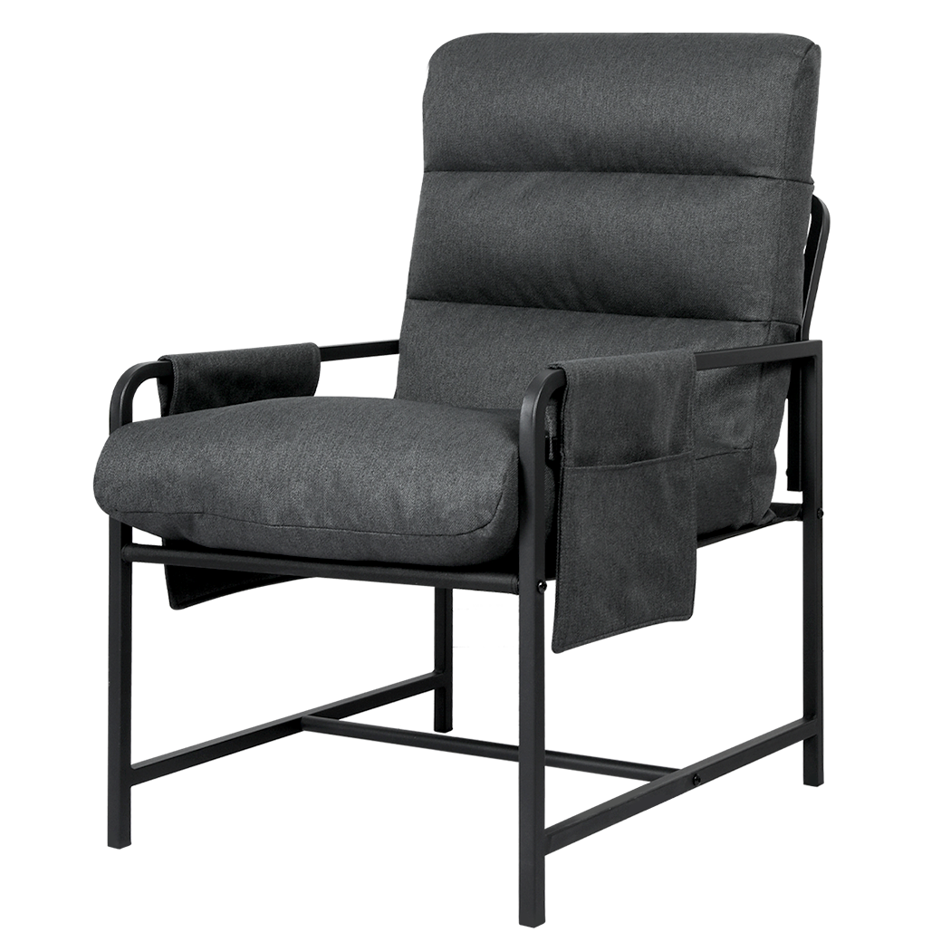 Levede Metal Framed Lounge Chair Linen in Dark Grey