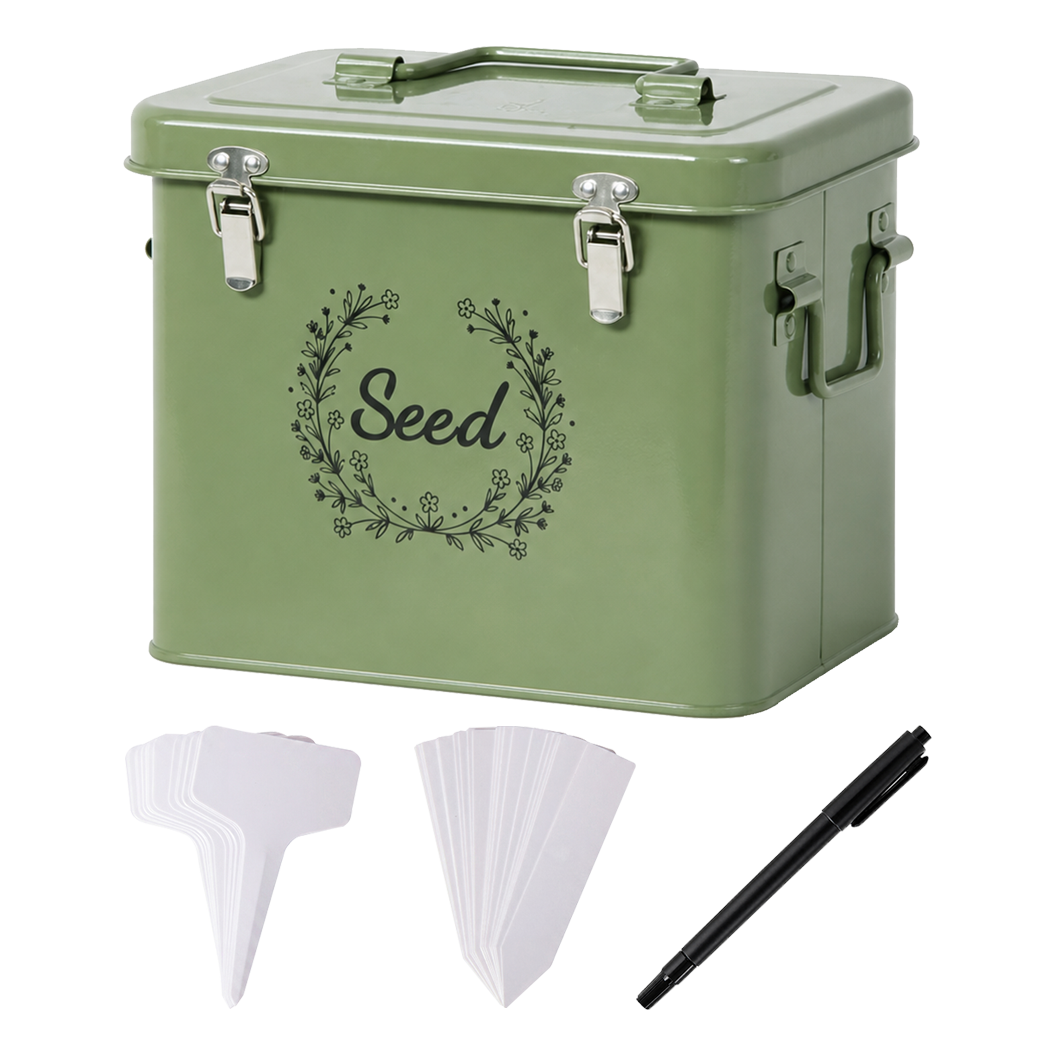 Toque Seed Storage Box Seed Organiser with 3 Compartments Metal Dark Green