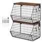 Toque Fruit Snack Storage Basket 2PCS Stackable Wall Mounted Kitchen Wood Lid