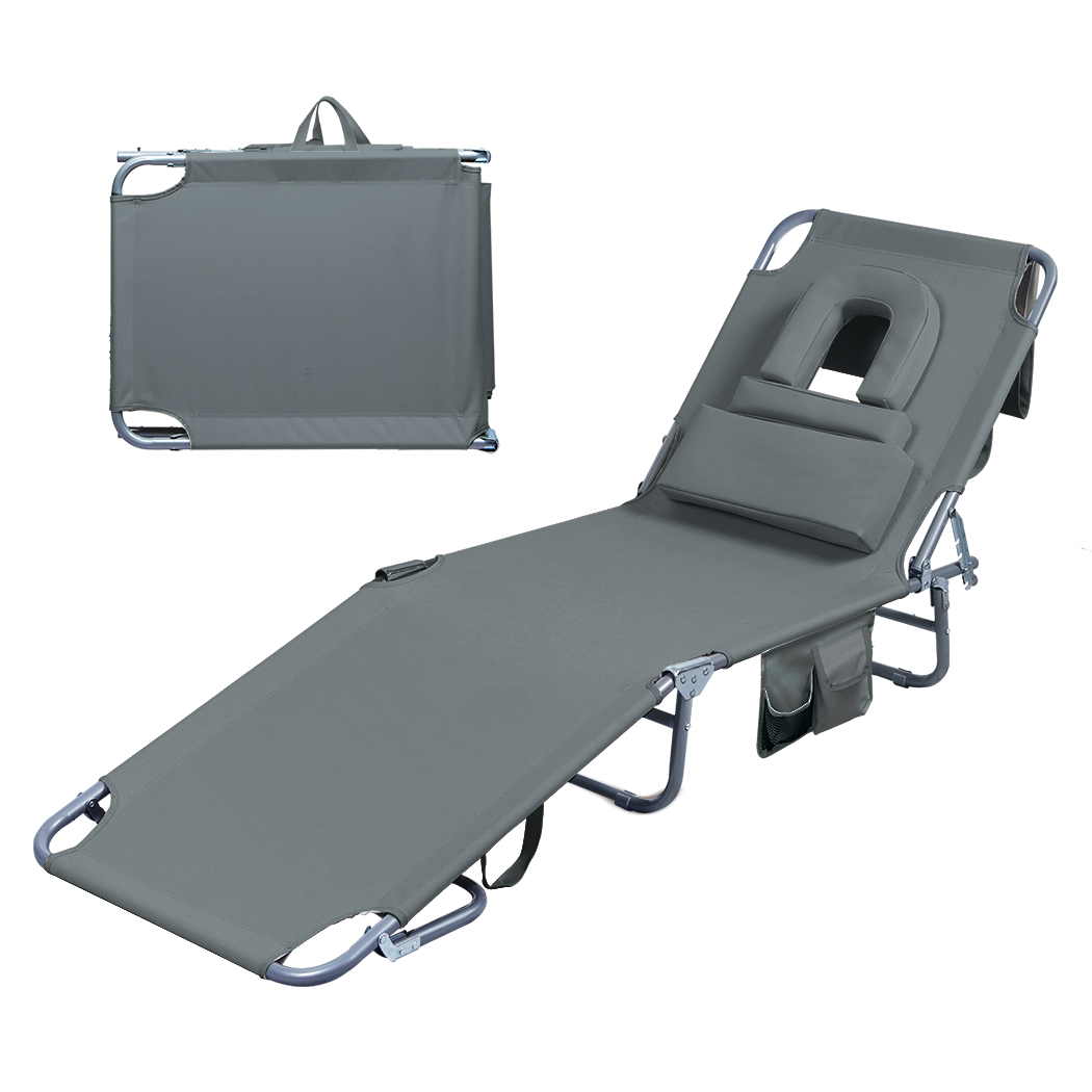 Levede Foldable Beach Lounge Chairs with Face Hole Grey