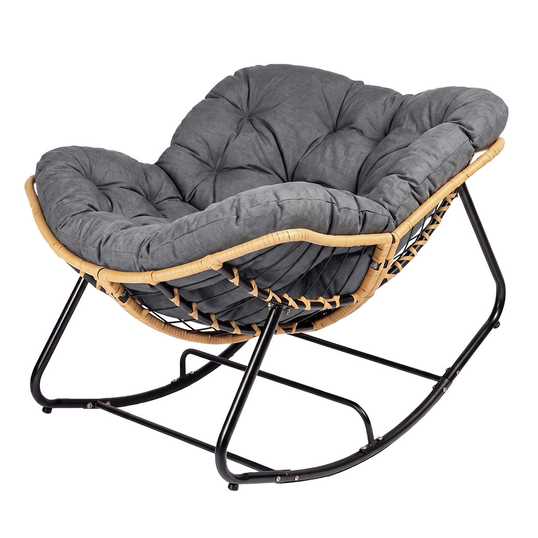 Levede Rocking Chair with Thick Cushion PE Rattan Silent Strip Indoor Patio Grey