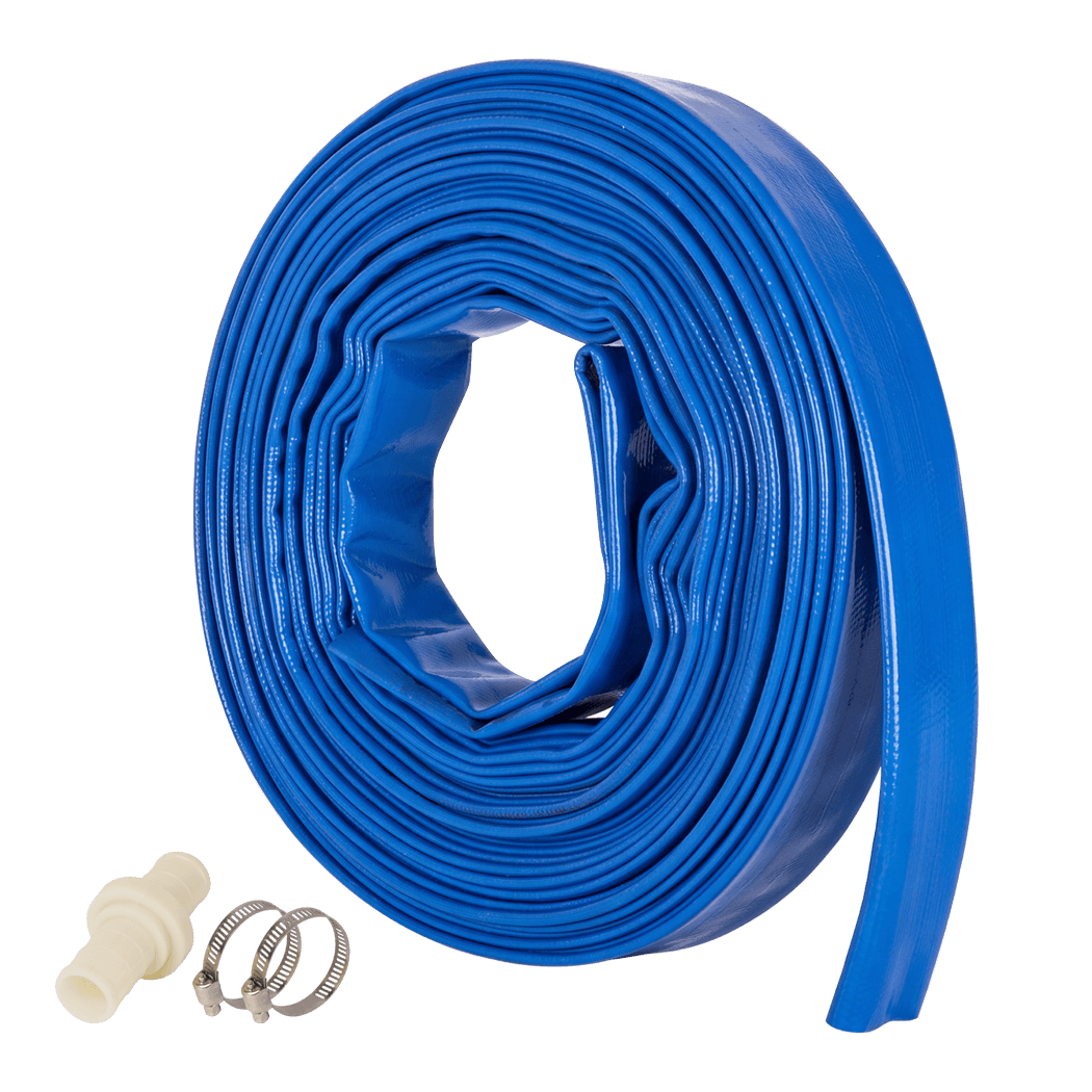 Traderight Hose Pipe 2.54cm Reinforced PVC 20m for Home Pool Drainage Pump Blue